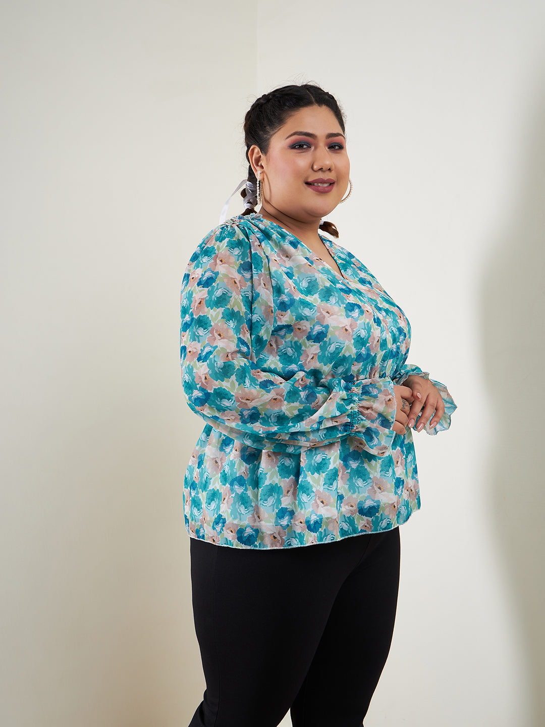 Lyush Women Teal Floral Printed Top - Distacart