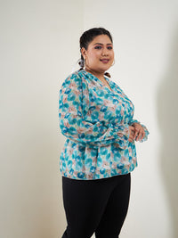 Thumbnail for Lyush Women Teal Floral Printed Top - Distacart
