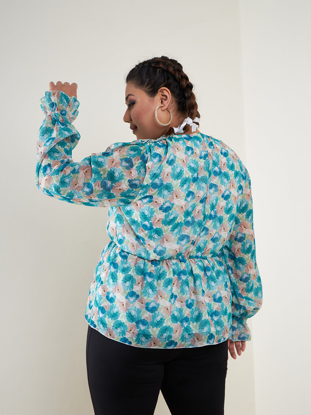 Lyush Women Teal Floral Printed Top - Distacart