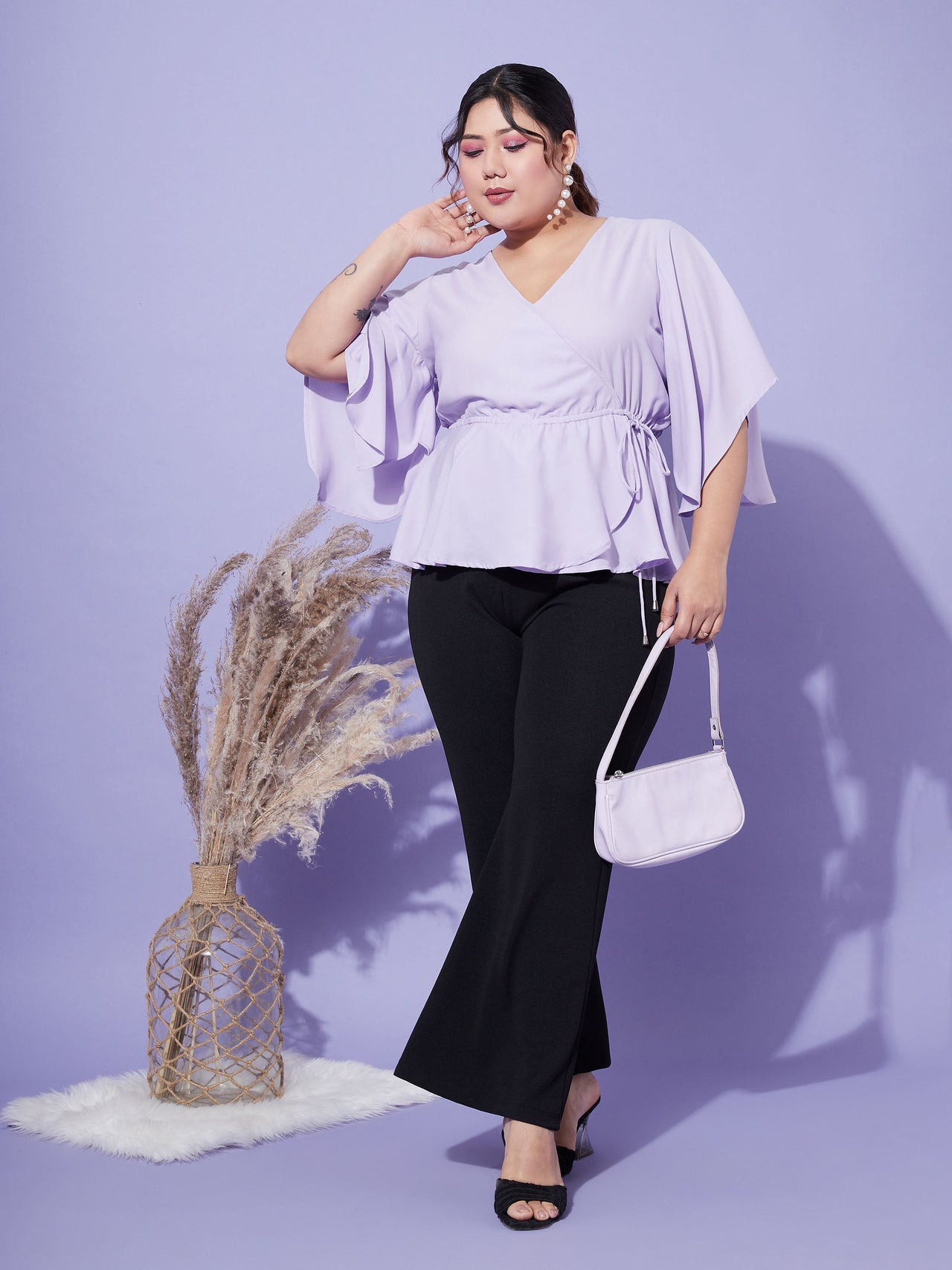 Lyush Women Lavender Short Frill Sleeves Wrap Top - Distacart