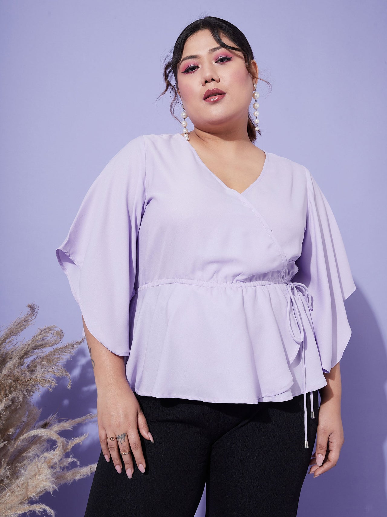 Lyush Women Lavender Short Frill Sleeves Wrap Top - Distacart