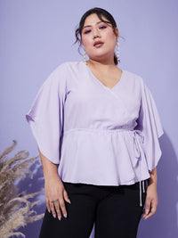 Thumbnail for Lyush Women Lavender Short Frill Sleeves Wrap Top - Distacart
