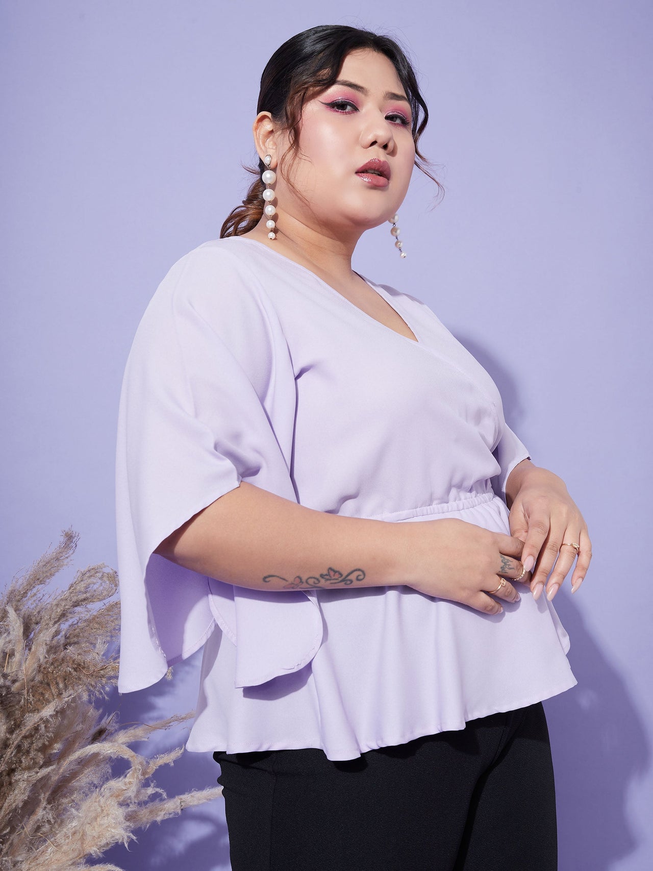 Lyush Women Lavender Short Frill Sleeves Wrap Top - Distacart