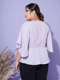 Thumbnail for Lyush Women Lavender Short Frill Sleeves Wrap Top - Distacart