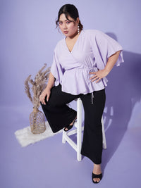 Thumbnail for Lyush Women Lavender Short Frill Sleeves Wrap Top - Distacart