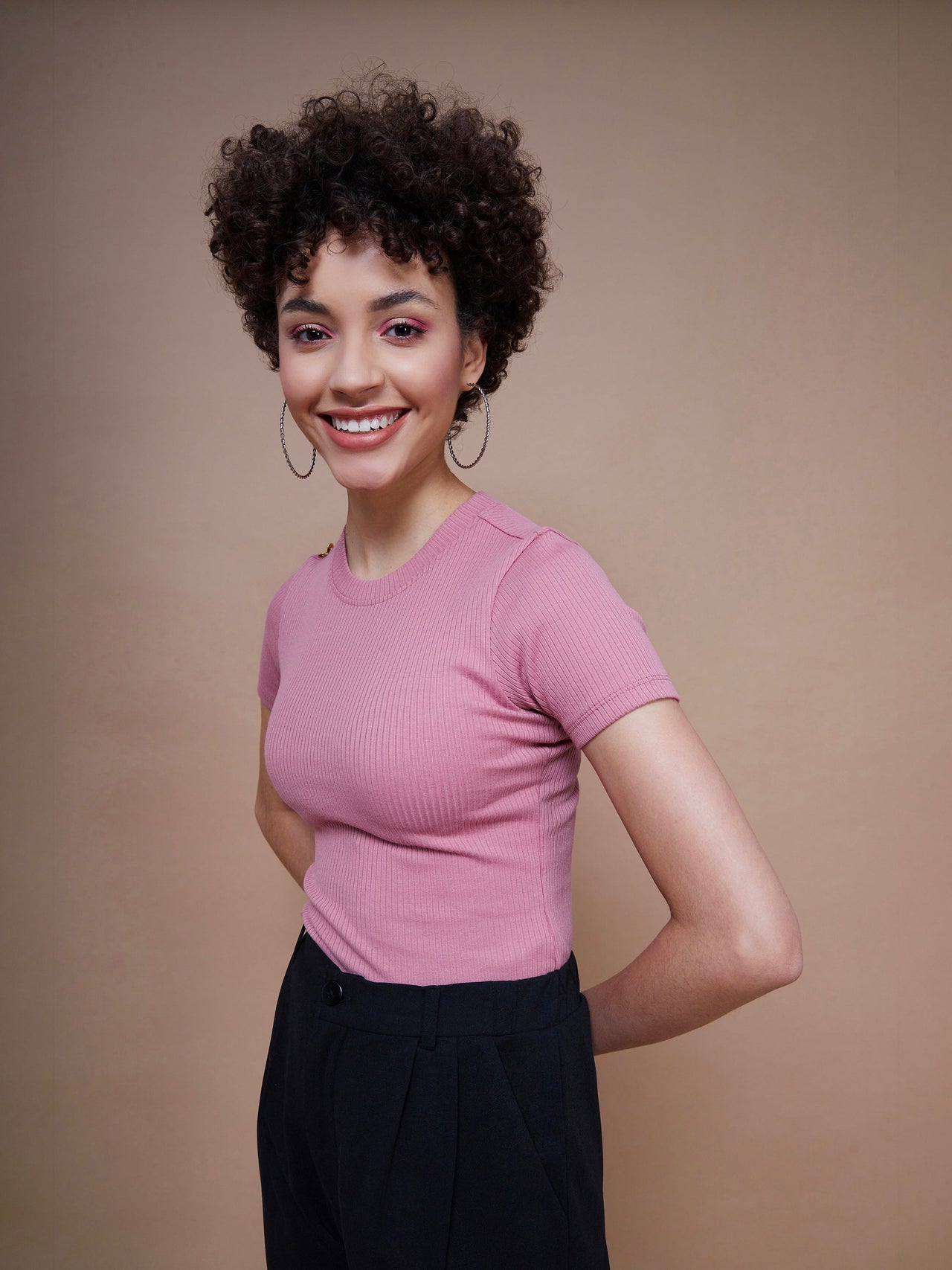 Lyush Women Pink Rib Round Neck Top - Distacart