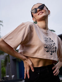 Thumbnail for Lyush Women Nude MAKE YOUR MOVE Print Crop T Shirt - Distacart