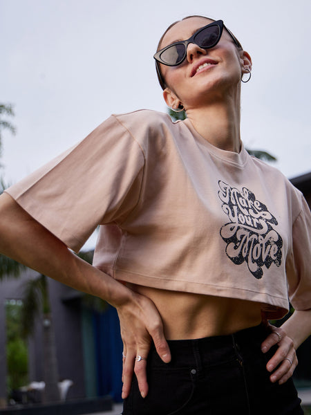 Lyush Women Nude MAKE YOUR MOVE Print Crop T Shirt - Distacart