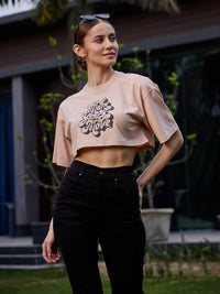 Thumbnail for Lyush Women Nude MAKE YOUR MOVE Print Crop T Shirt - Distacart