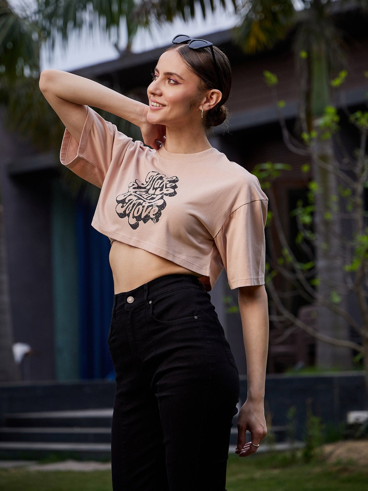 Lyush Women Nude MAKE YOUR MOVE Print Crop T Shirt - Distacart