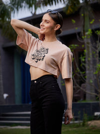 Thumbnail for Lyush Women Nude MAKE YOUR MOVE Print Crop T Shirt - Distacart