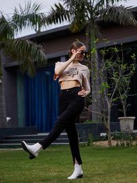 Thumbnail for Lyush Women Nude MAKE YOUR MOVE Print Crop T Shirt - Distacart