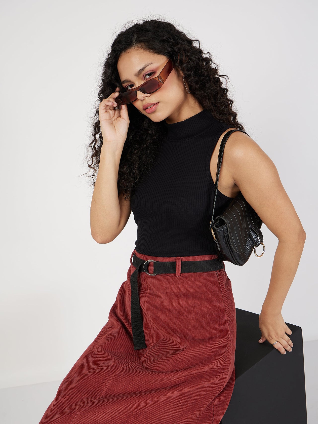 Lyush Women Black Rib Turtle Neck Sleeveless Top - Distacart