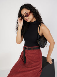 Thumbnail for Lyush Women Black Rib Turtle Neck Sleeveless Top - Distacart
