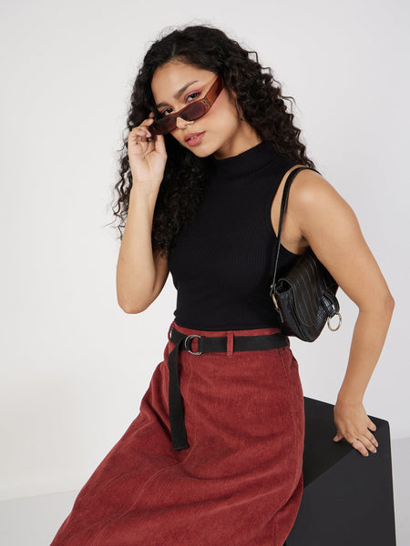 Lyush Women Black Rib Turtle Neck Sleeveless Top - Distacart