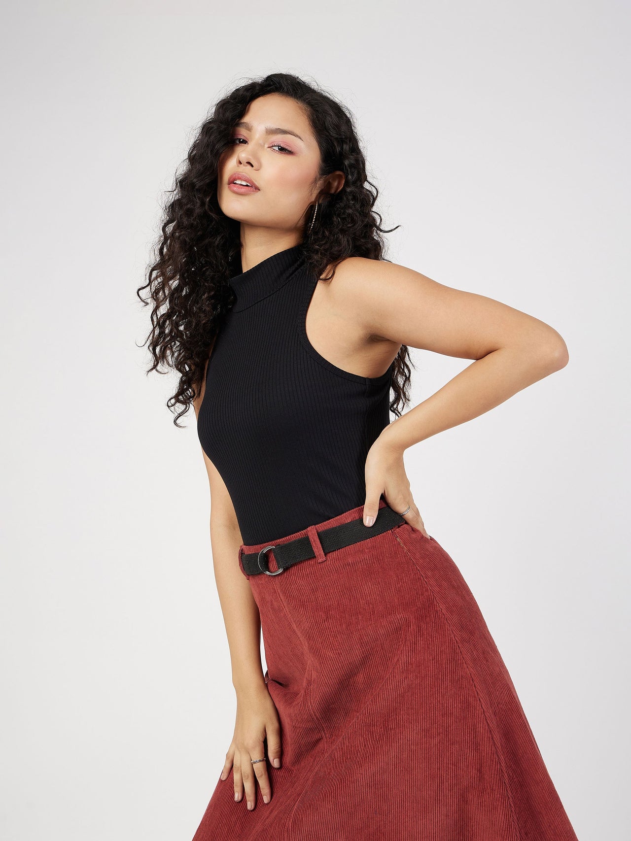Lyush Women Black Rib Turtle Neck Sleeveless Top - Distacart