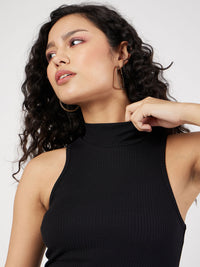 Thumbnail for Lyush Women Black Rib Turtle Neck Sleeveless Top - Distacart
