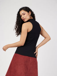 Thumbnail for Lyush Women Black Rib Turtle Neck Sleeveless Top - Distacart