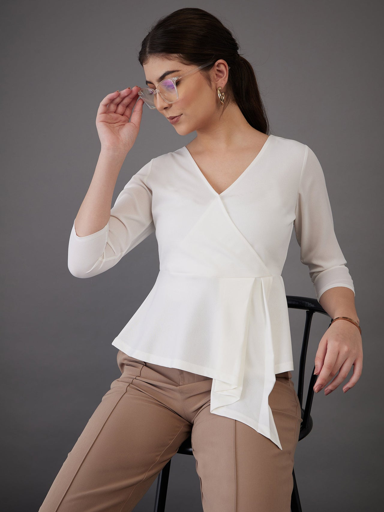 Lyush Women White Wrap Asymmetric Peplum Top - Distacart