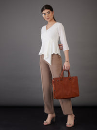 Thumbnail for Lyush Women White Wrap Asymmetric Peplum Top - Distacart