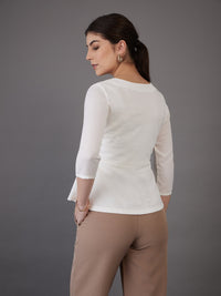 Thumbnail for Lyush Women White Wrap Asymmetric Peplum Top - Distacart