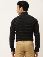 Thumbnail for Jainish Men's Formal Cotton Horizontal Striped Shirt ( SF 790Black ) - Distacart