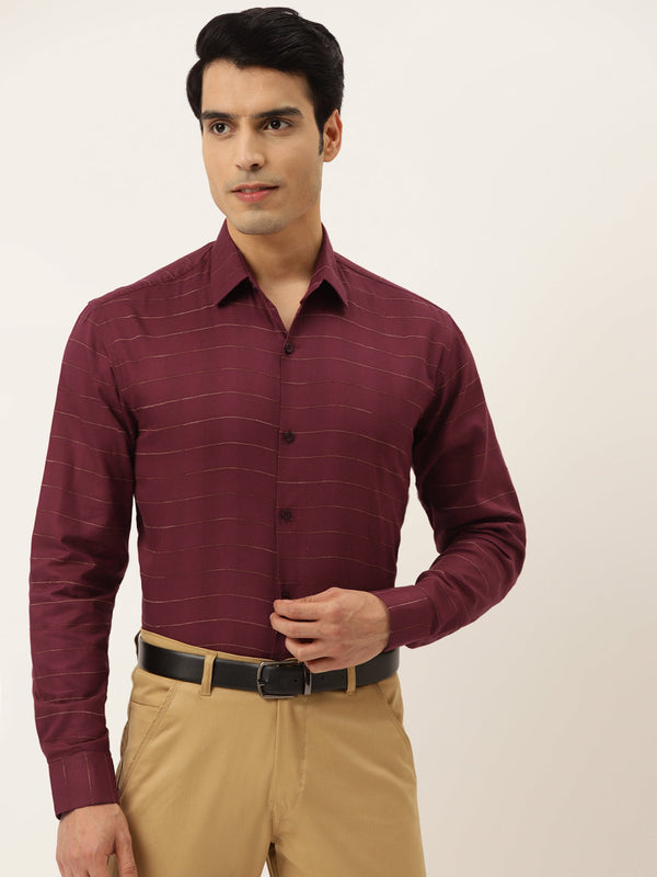 Jainish Men's Formal Cotton Horizontal Striped Shirt ( SF 790Maroon ) - Distacart