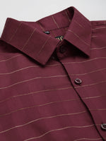 Thumbnail for Jainish Men's Formal Cotton Horizontal Striped Shirt ( SF 790Maroon ) - Distacart