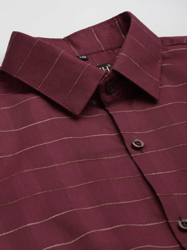 Jainish Men's Formal Cotton Horizontal Striped Shirt ( SF 790Maroon ) - Distacart