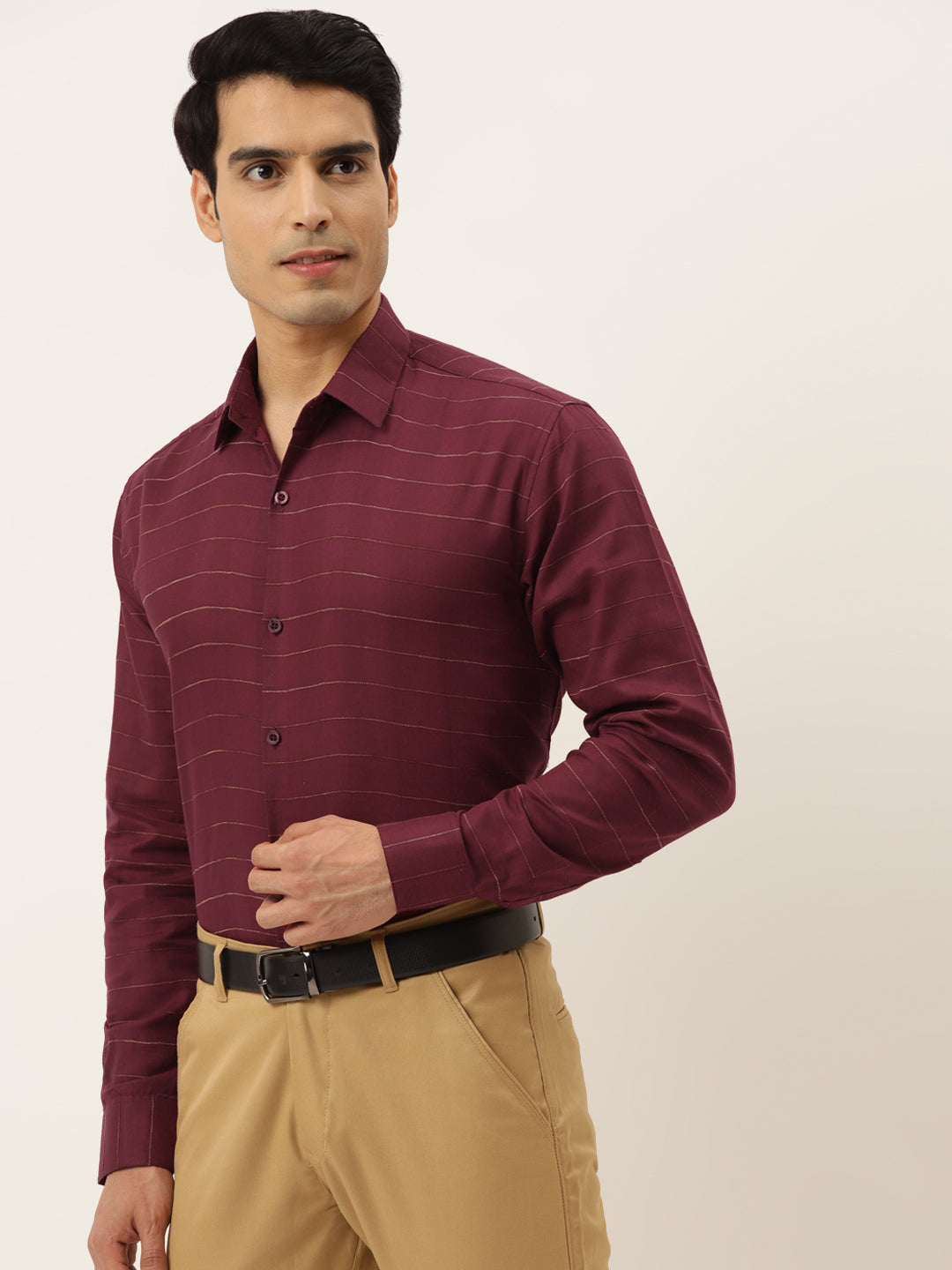Jainish Men's Formal Cotton Horizontal Striped Shirt ( SF 790Maroon ) - Distacart