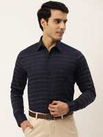 Thumbnail for Jainish Men's Formal Cotton Horizontal Striped Shirt ( SF 790Navy ) - Distacart
