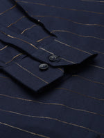 Thumbnail for Jainish Men's Formal Cotton Horizontal Striped Shirt ( SF 790Navy ) - Distacart