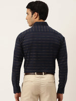 Thumbnail for Jainish Men's Formal Cotton Horizontal Striped Shirt ( SF 790Navy ) - Distacart