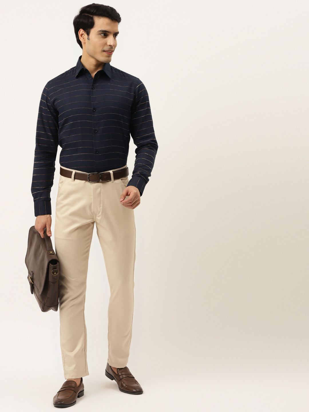 Jainish Men's Formal Cotton Horizontal Striped Shirt ( SF 790Navy ) - Distacart