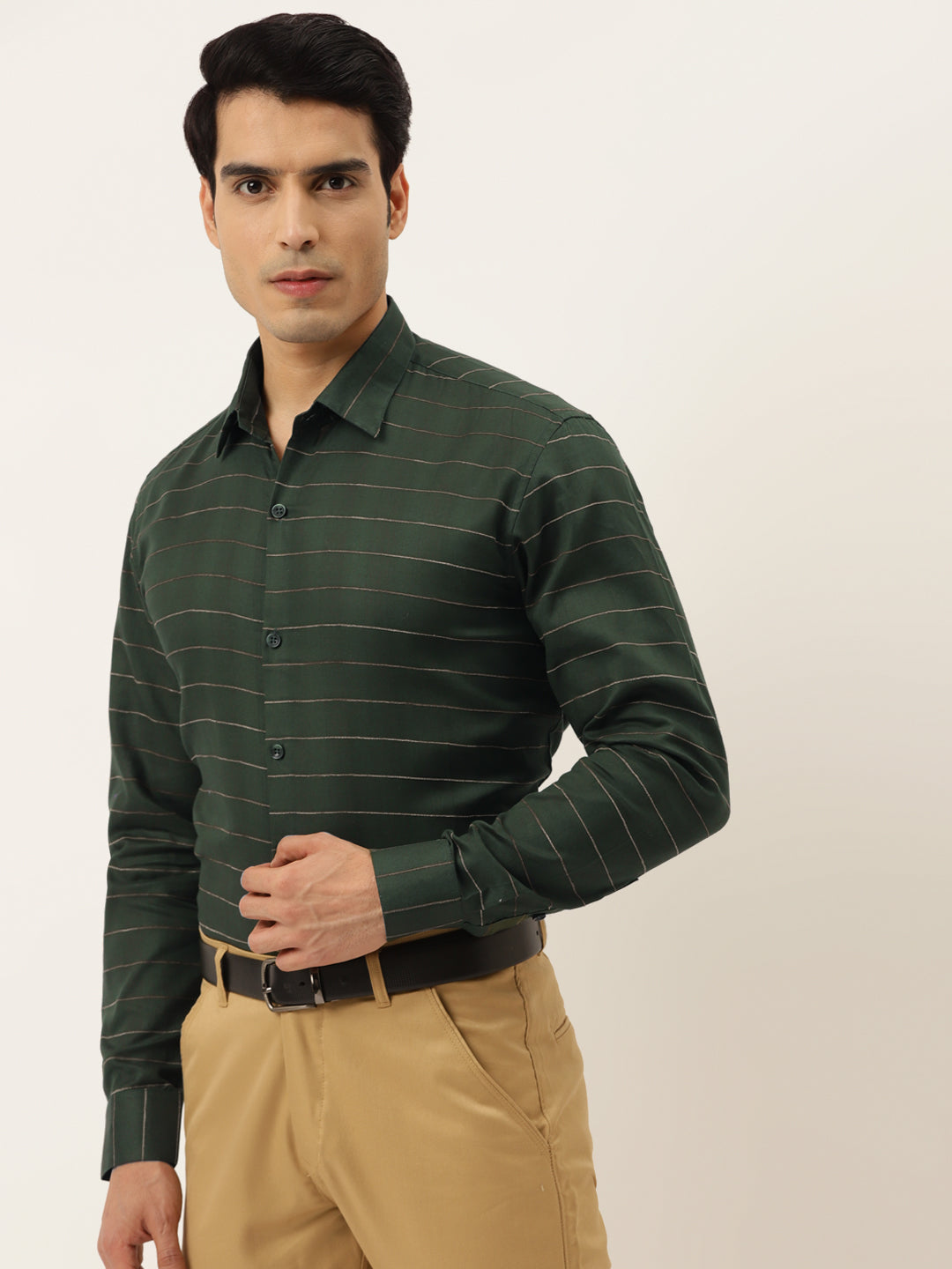 Jainish Men's Formal Cotton Horizontal Striped Shirt ( SF 790Olive ) - Distacart