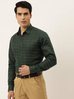Thumbnail for Jainish Men's Formal Cotton Horizontal Striped Shirt ( SF 790Olive ) - Distacart