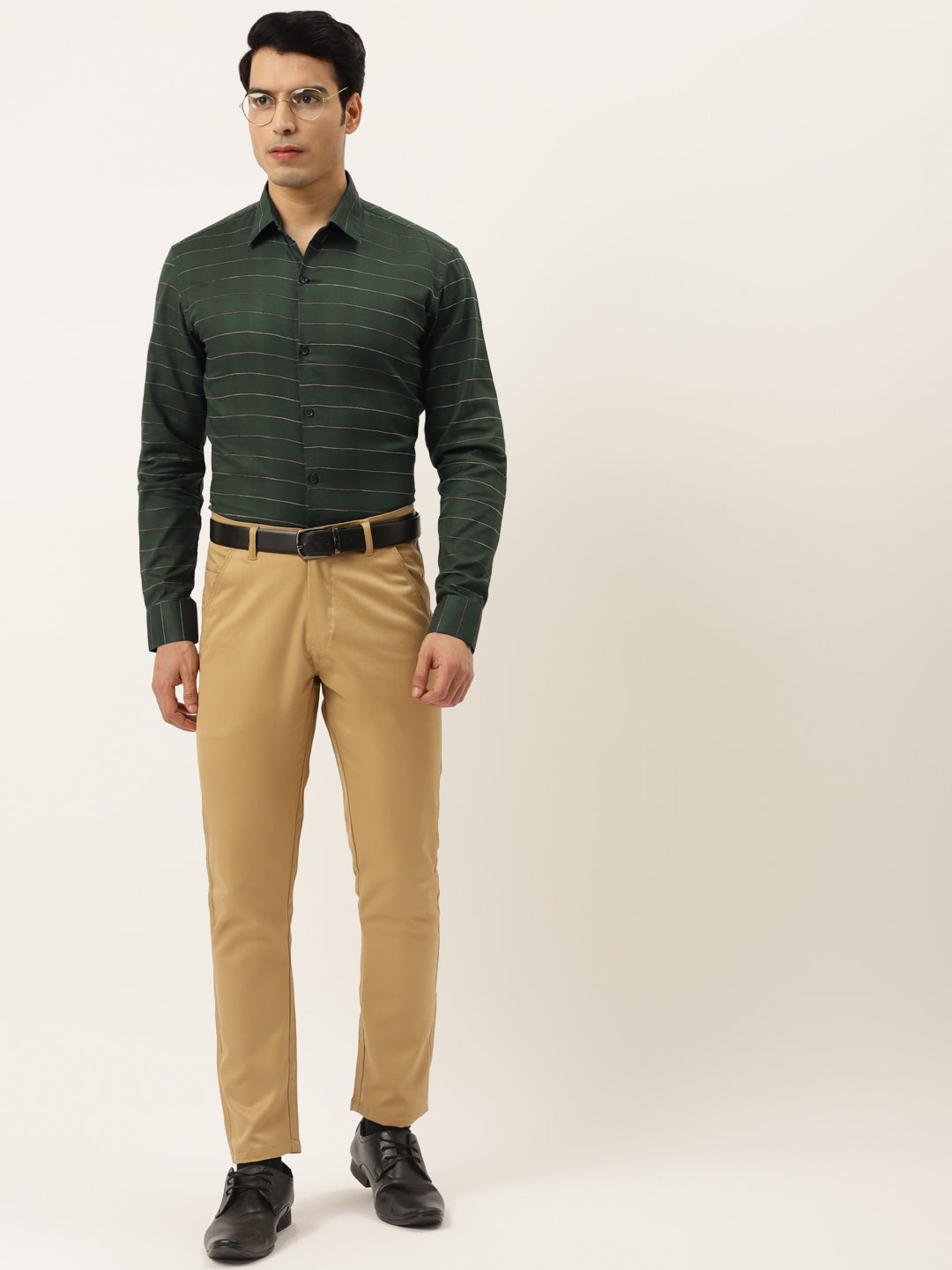 Jainish Men's Formal Cotton Horizontal Striped Shirt ( SF 790Olive ) - Distacart