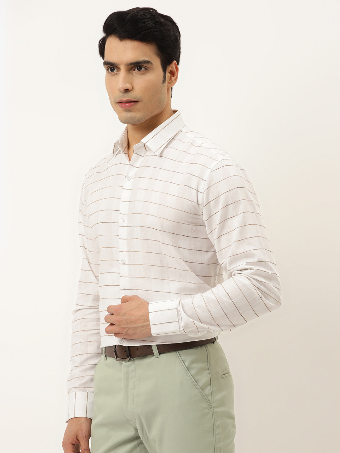 Jainish Men's Formal Cotton Horizontal Striped Shirt ( SF 790White ) - Distacart