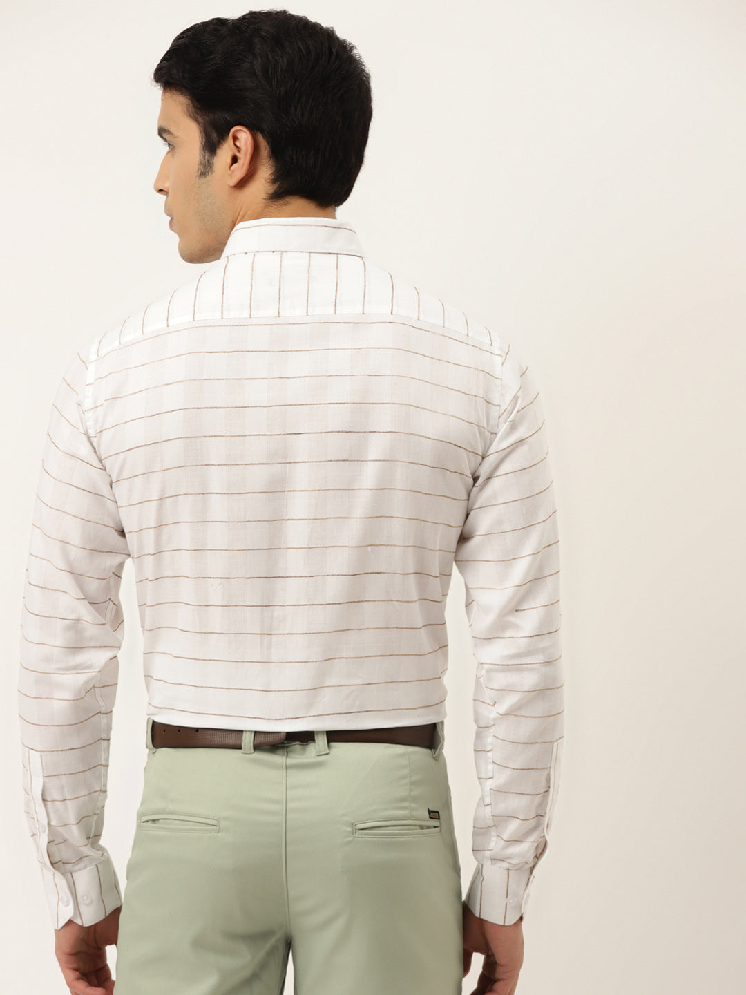 Jainish Men's Formal Cotton Horizontal Striped Shirt ( SF 790White ) - Distacart