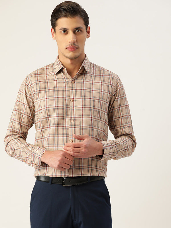 Jainish Men's Cotton Checked Formal Shirts ( SF 791Brown ) - Distacart