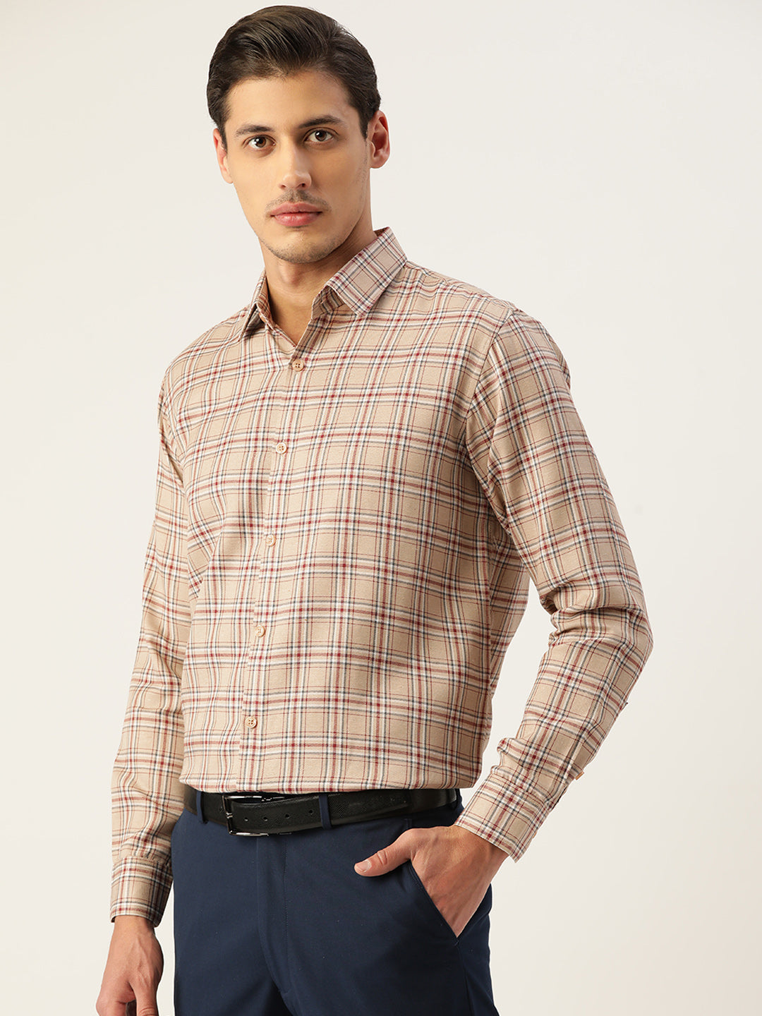Jainish Men's Cotton Checked Formal Shirts ( SF 791Brown ) - Distacart