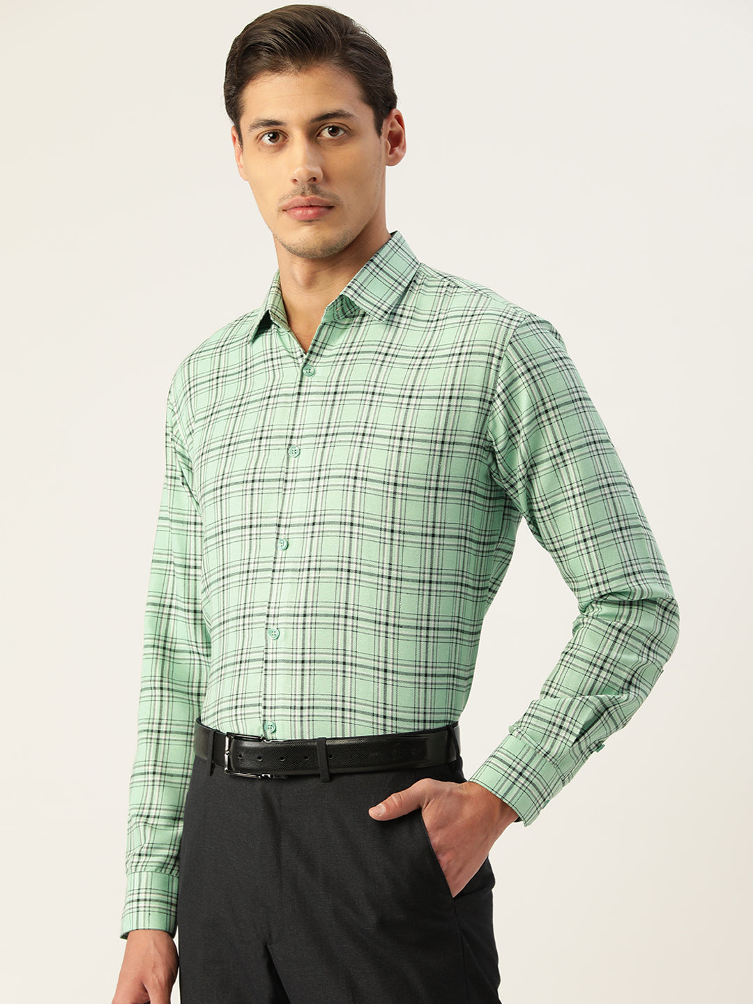 Jainish Men's Cotton Checked Formal Shirts ( SF 791Green ) - Distacart