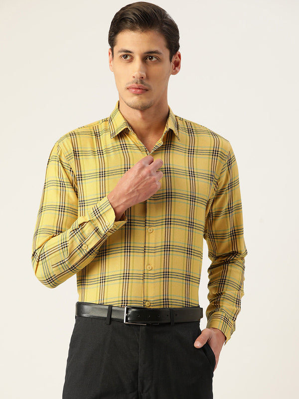 Jainish Men's Cotton Checked Formal Shirts ( SF 793Yellow ) - Distacart