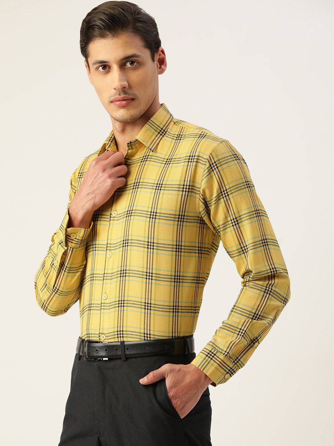 Jainish Men's Cotton Checked Formal Shirts ( SF 793Yellow ) - Distacart