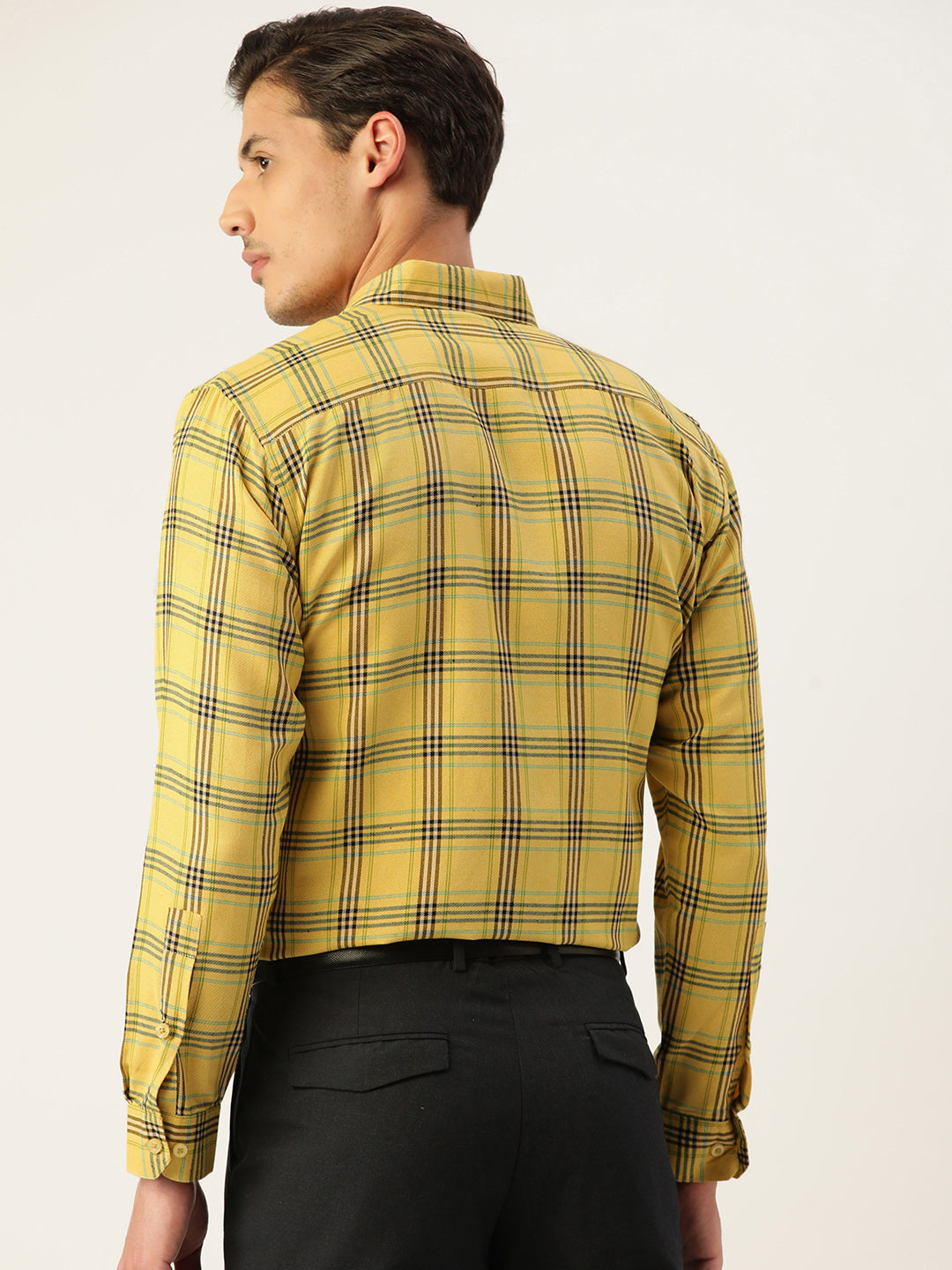 Jainish Men's Cotton Checked Formal Shirts ( SF 793Yellow ) - Distacart