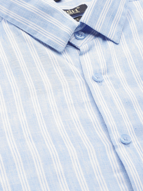 Jainish Men's Cotton Striped Formal Shirts ( SF 795Light-Blue ) - Distacart