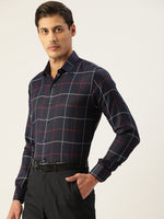 Thumbnail for Jainish Men's Cotton Checked Formal Shirts ( SF 797Navy ) - Distacart