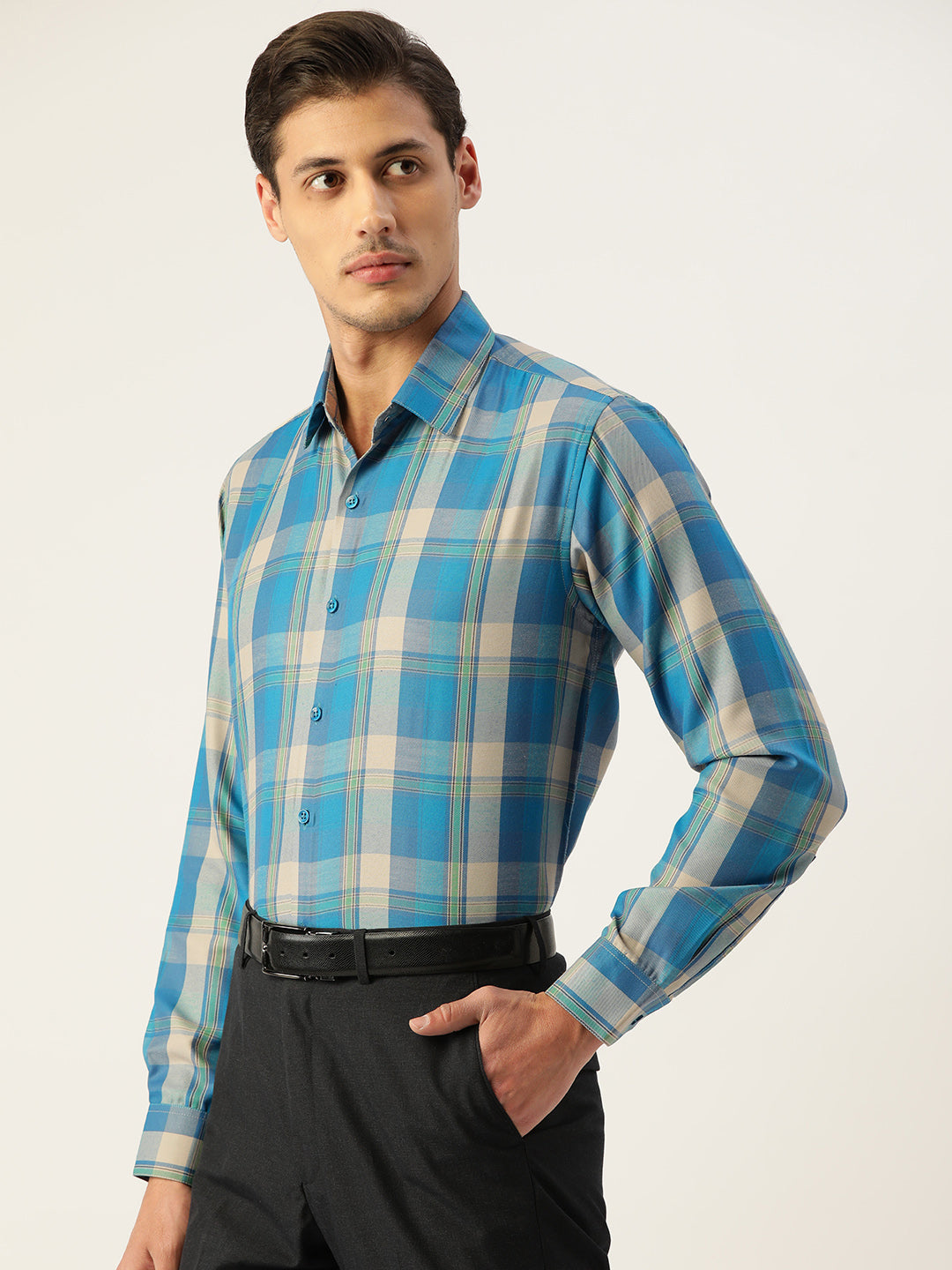 Jainish Men's Cotton Checked Formal Shirts ( SF 798Sky ) - Distacart