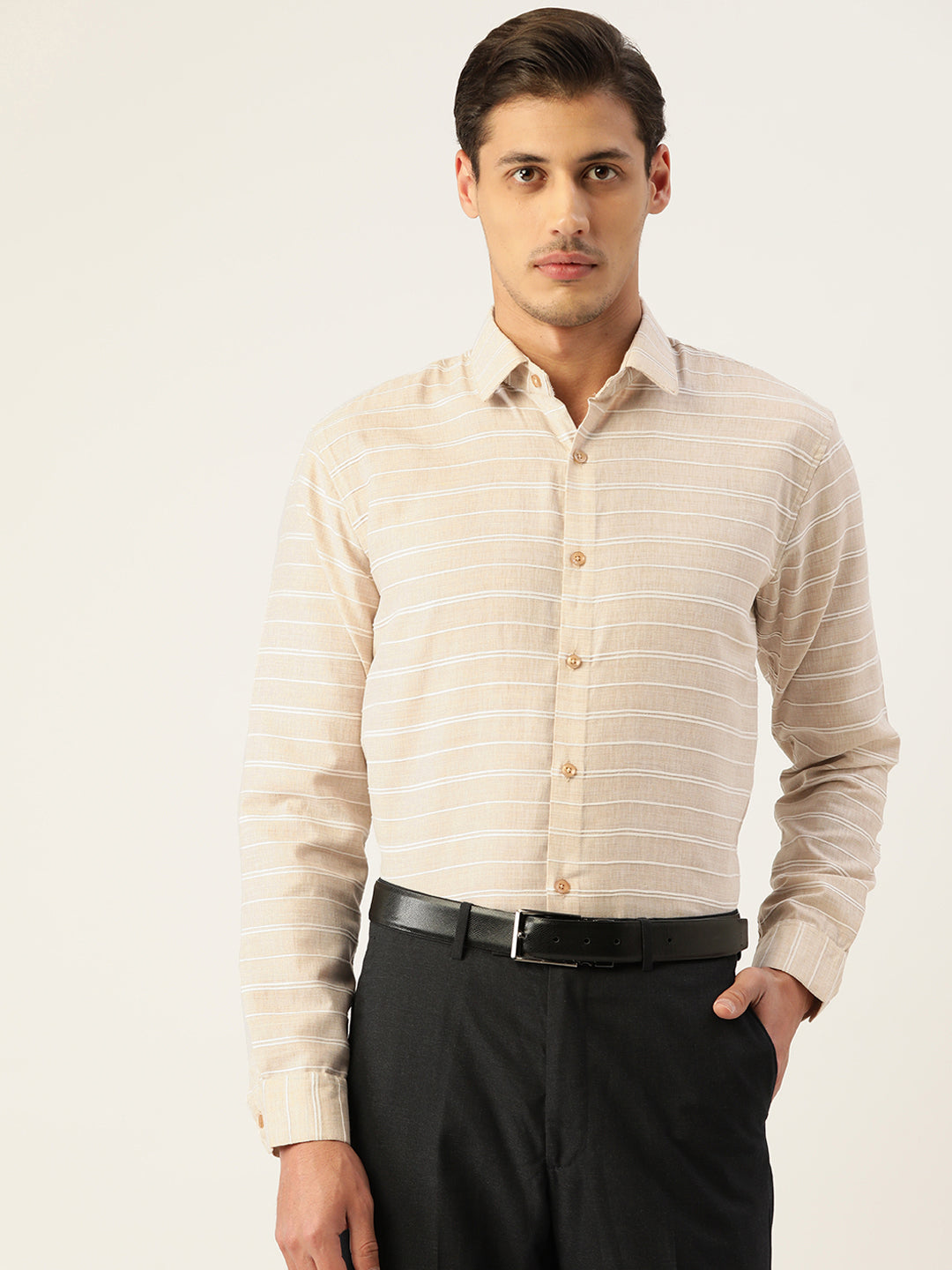 Jainish Men's Cotton Striped Formal Shirts ( SF 799Cream ) - Distacart