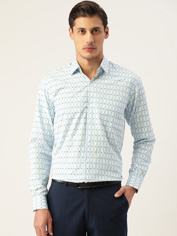 Jainish Men's Cotton Striped Formal Shirts ( SF 801Sky ) - Distacart